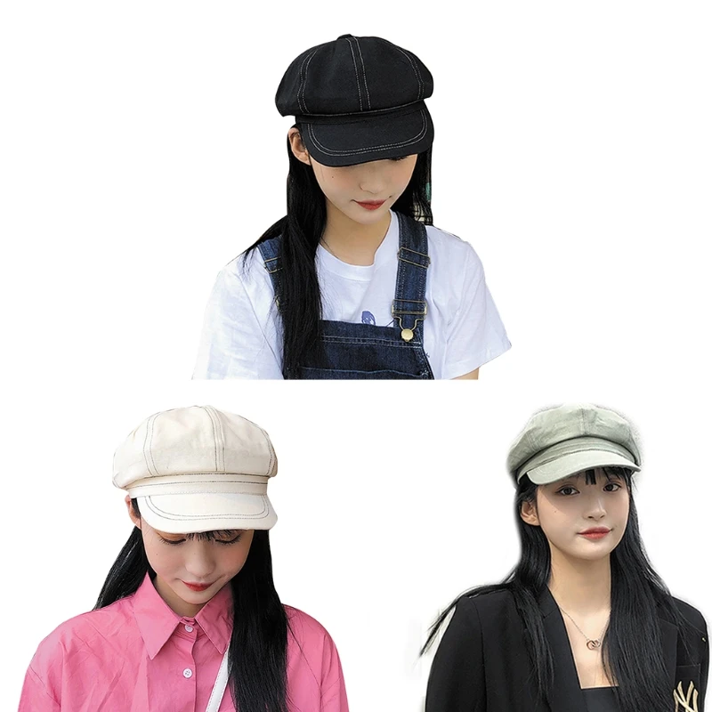 

Cotton Newsboy Hat Solid Color Octagonal Hat Painter Hat Autumn & Winter Sun Hat