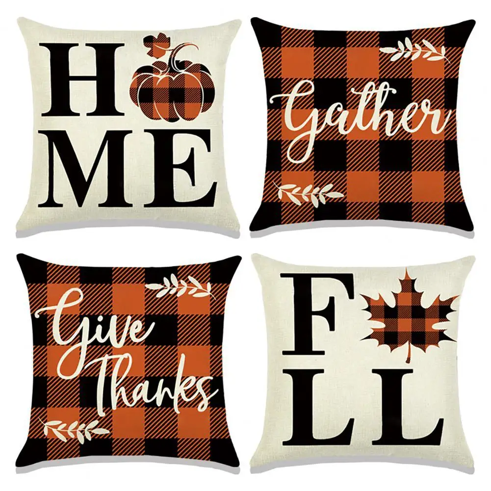 

Festive Touch Square Cushion Cover Creative Pumpkin Pattern Pillowcase Exquisite Festive Touch Flax Pillow Cover for Home