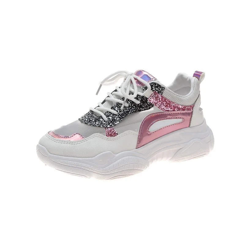 

Shoes For Women 2021 Platform Shoes Breathable Mesh Mixed Colors Elegant Sports Footwear Chunky Sneakers Woman Vulcanize Shoes
