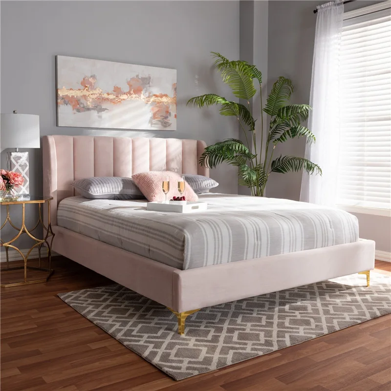 

Pink bed girl fabric bed new style double bed minimalist light luxury bed 1.2m 1.5m 1.8m cute bed