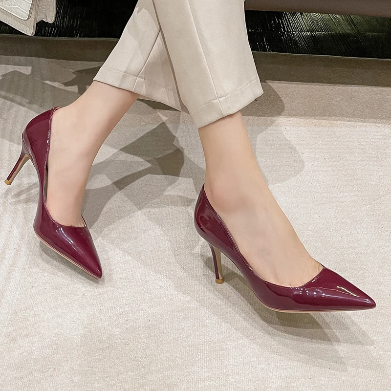 Sexy Thin Heels Women Pumps Patent Leather High Heeled Plus Size Fashion Pointed Toe Party Wedding Shoes Ladies Stiletto O0011