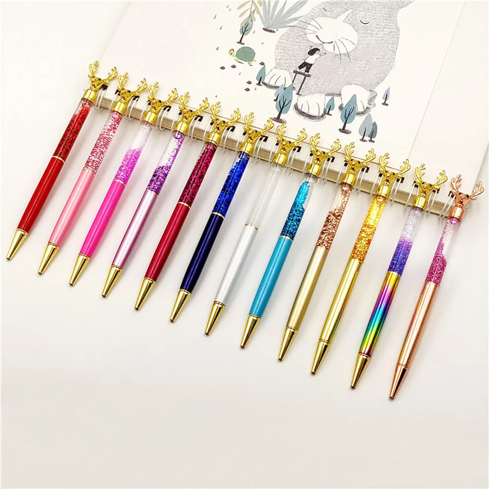50Pcs Metal Personality Creative Quicksand Elk Signature Crystal Ballpoint Pen For Women/Girls Gifts Office School Supplies
