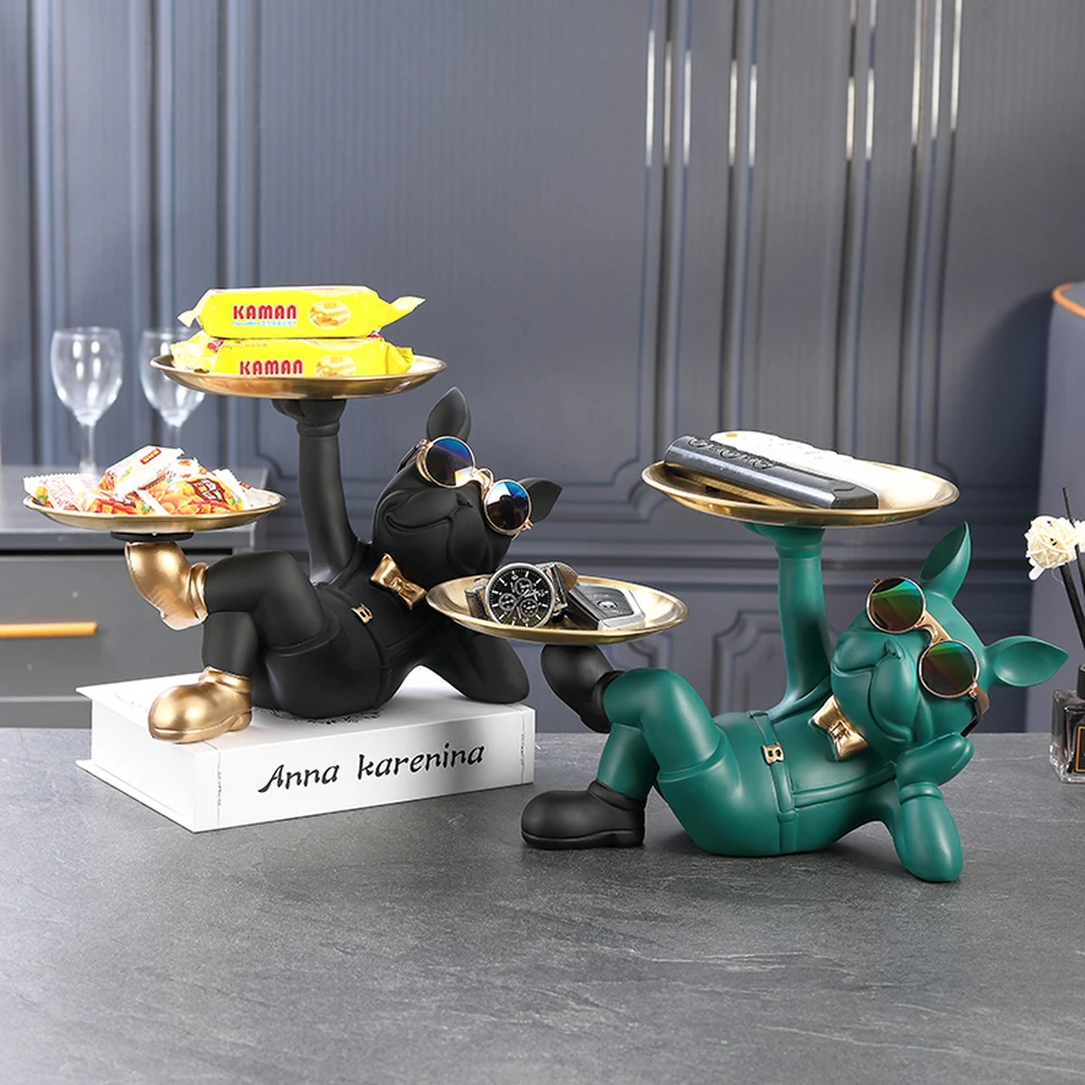 

Фигурки животных в виде бульдога, 2 металлических подноса, статуя собаки из смолы, скульптура, декор для гостиной и спальни, аксессуары для у...