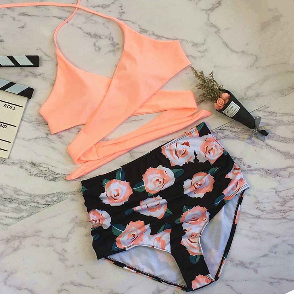 Бикини 2020 Модный Купальник женский купальник с лямкой на шее бандажный комплект