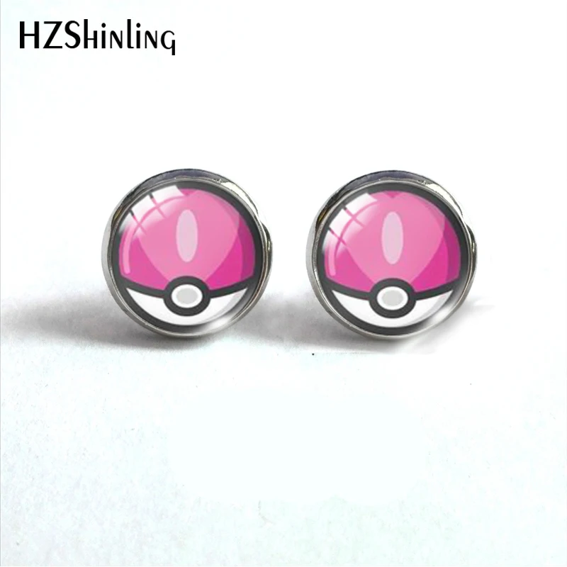 Pokeball покебол Пикачу Япония Аниме стеклянный купол круглые милые серьги-гвоздики Pokeball узор ручной работы ювелирные изделия серьги - Окраска металла: 4