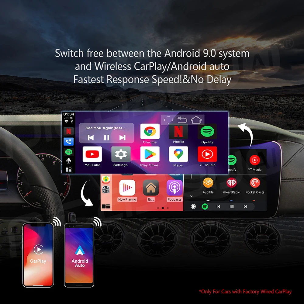 $142.10 Android 10 CarPlay AI Box CAR MULTIMEDIA PLAYER S21 4GB+64GB Apple Carplay Android Auto Tv Box for Benz Audi Nissan Hyundi Haval