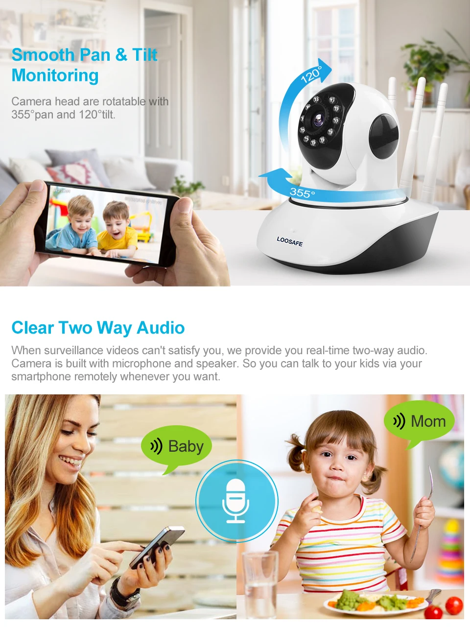LOOSAFE 2MP облачная HD wifi ip-камера ночного видения домашняя камера безопасности Беспроводная P2P IP камера PTZ wifi внутренняя ИК-камера аудио ONVIF