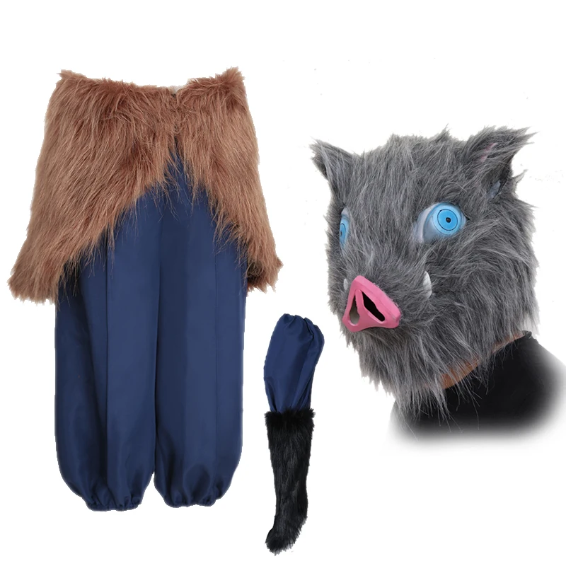 

Hashibira Inosuke Demon Slayer Kimetsu No Yaiba Cosplay Costume Halloween Women Men Pants Wool Skirt Pig Head Mask