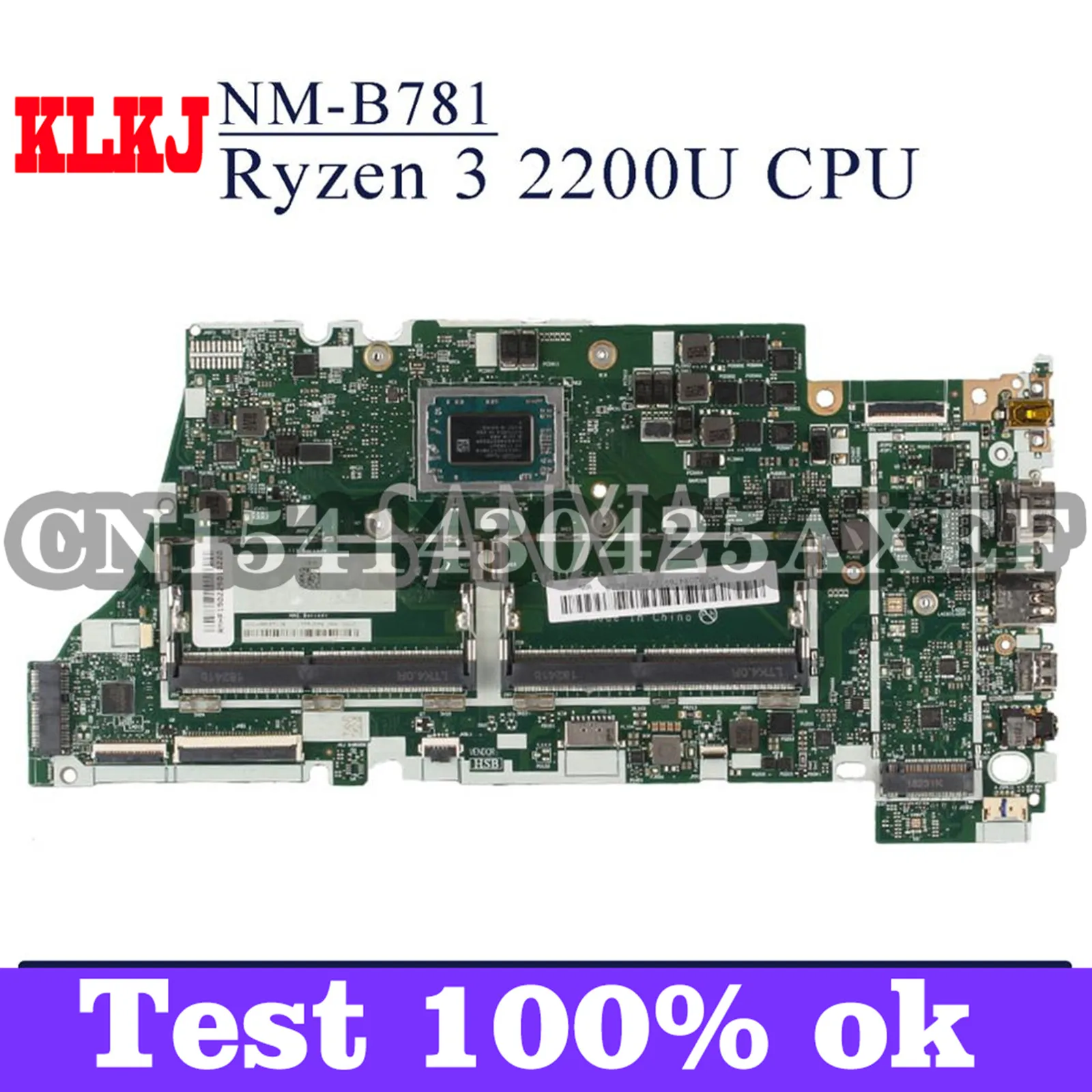 

KLKJ NM-B781 Laptop Motherboard For Lenovo YOGA 530-14IAR Original Mainboard AMD Ryzen 3 2200U (R3-2200U)