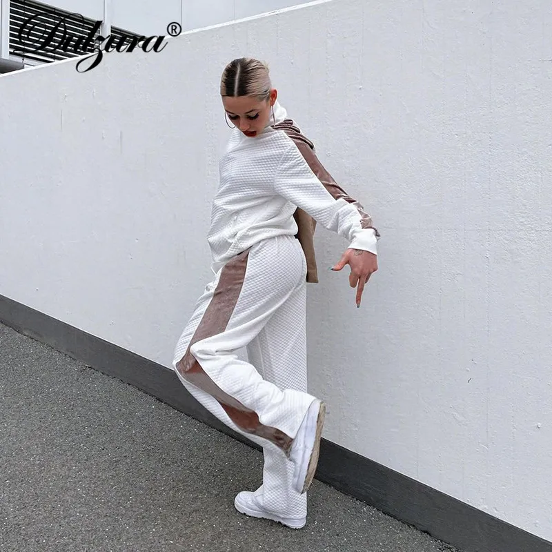 

Dulzura 2021 Autumn Winter Women Casual 2 Pieces Long Sleeve Sweatshirt Jacket Wide Leg Pants Set Tracksuit Matching Outfit