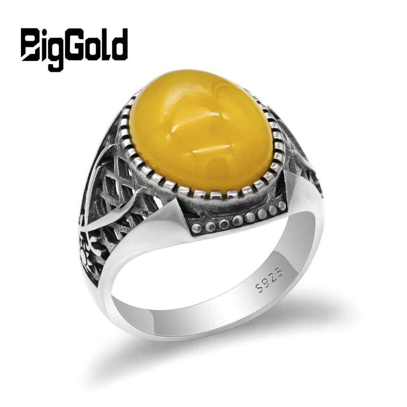 

Женское серебряное мужское кольцо с желтым ониксом, кольцо с двойным мечом, винтажный тайский серебряный стиль, ювелирные изделия ручной ра...