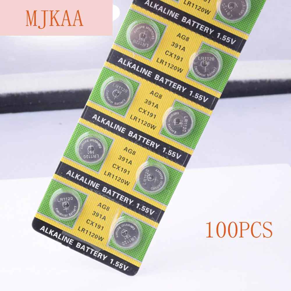 100 шт./MJKAA AG8 LR1120 391 191 LR55 SR1120 Кнопочная батарея 1 5 В щелочная LR1120W CX191 используется