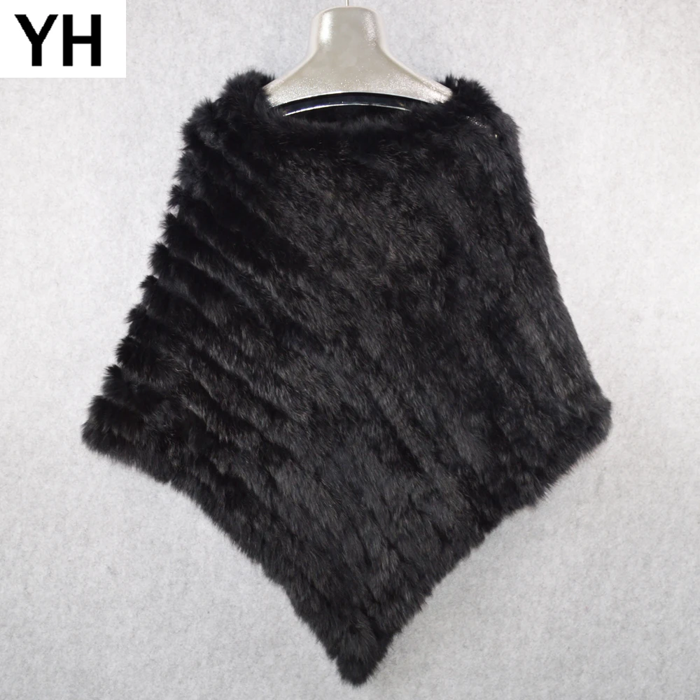 Женское пончо из натурального кроличьего меха осенне зимняя вязаная шаль