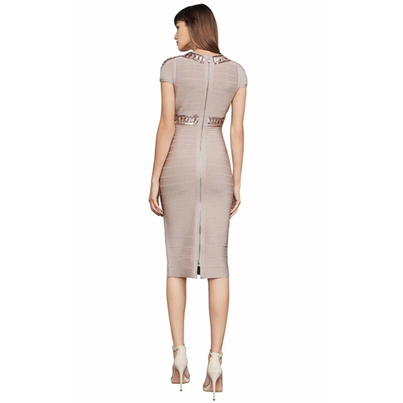 2019 модное черное бежевое Бандажное платье с v-образным вырезом и коротким рукавом