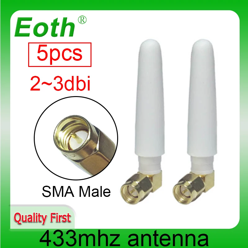 EOTH 5pcs 433mhz antenna 2~3dbi sma male lora antene pbx iot module lorawan signal receiver antena high gain