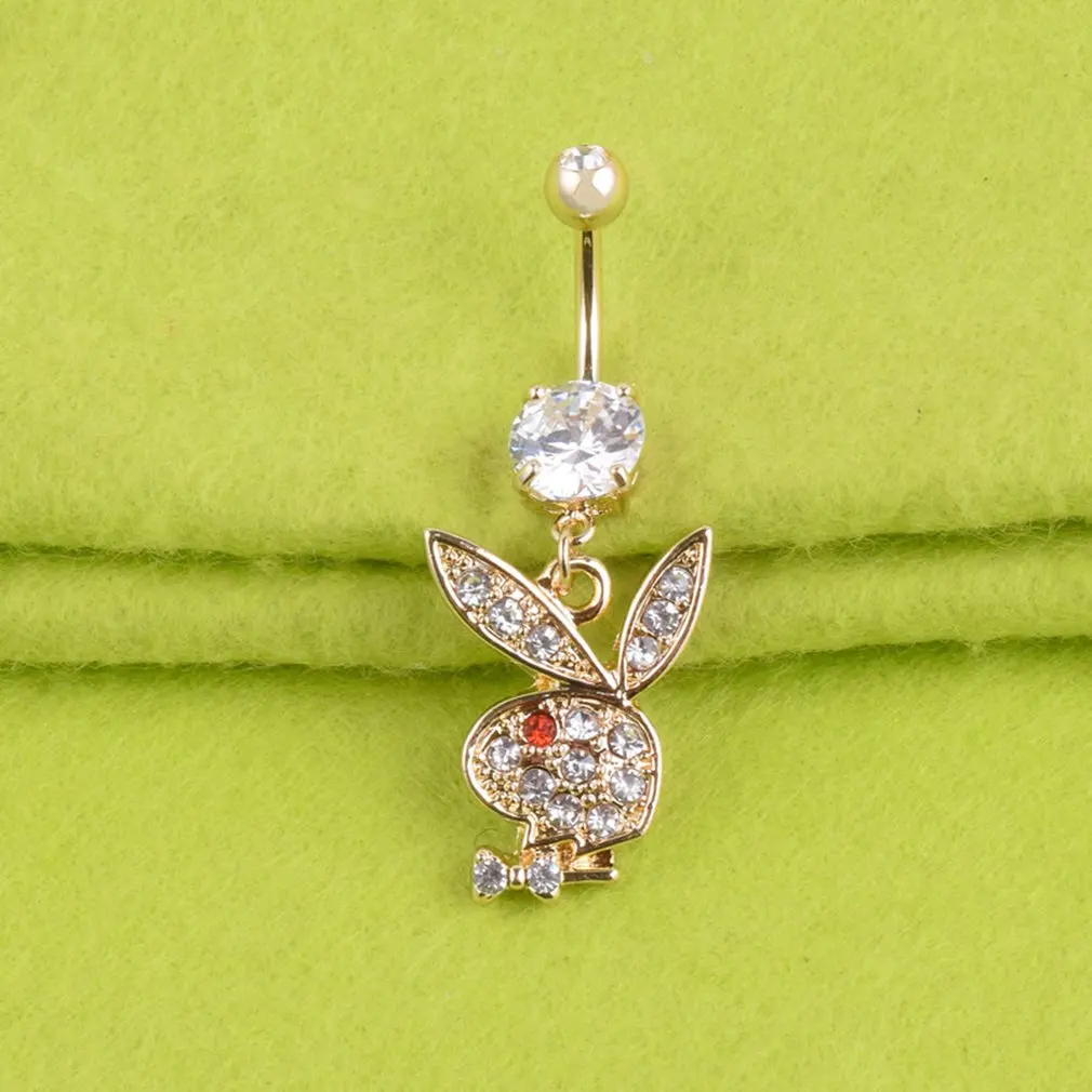 Кольца на пупок Q01473 с золотыми кроличьими головками и кристаллами из горного