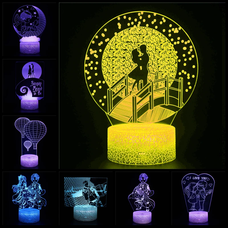 

3D настольная лампа на День Матери двойное кольцо с бриллиантами светодиодный ночсветильник в память детского дня святого Валентина рождес...