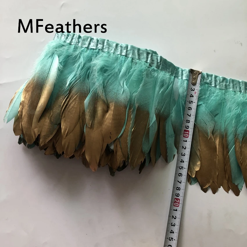 mint green 19 цветов, Золотая лента с гусиным утиным пером, 15-20 см, 6-8 дюймов, высота, натуральные перья, кружевная отделка для карнавального декора - Цвет: mint green