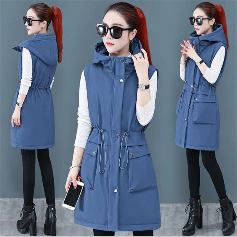 Женский зимний жилет с капюшоном 2020 длинная куртка хлопковой подкладкой осенний