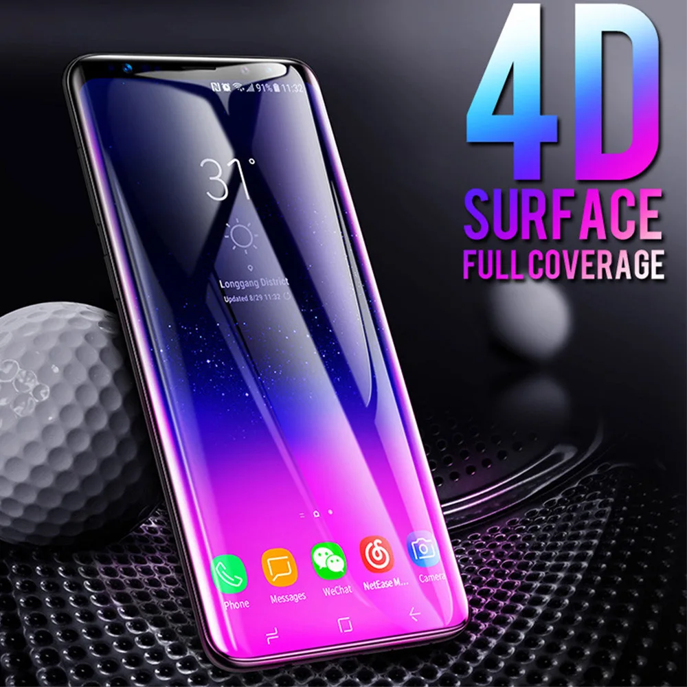 Роскошное изогнутое закаленное стекло 4D для Samsung Galaxy S8 S9 Plus Защитная пленка