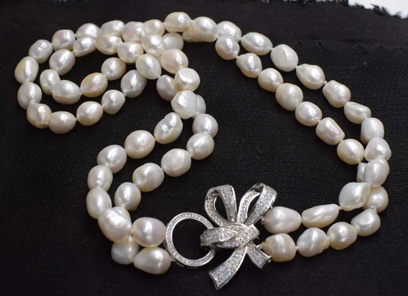 

NEW wholesale nature 2rows freshwater pearl white irregular baroque 10-11mm necklace 22-24inch 002