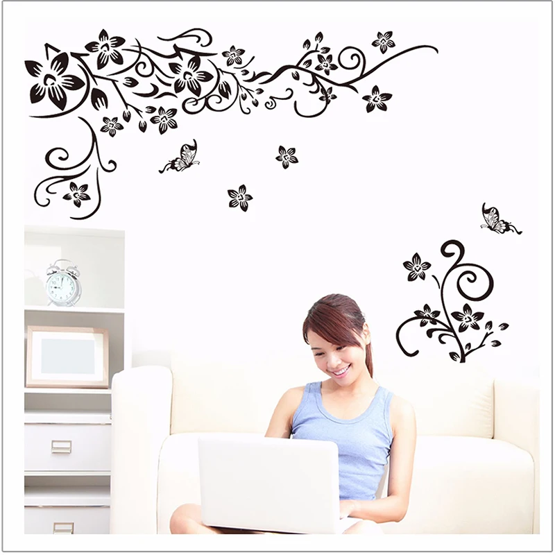 Настенная Наклейка для домашнего декора обои сделай сам черные цветы бабочки