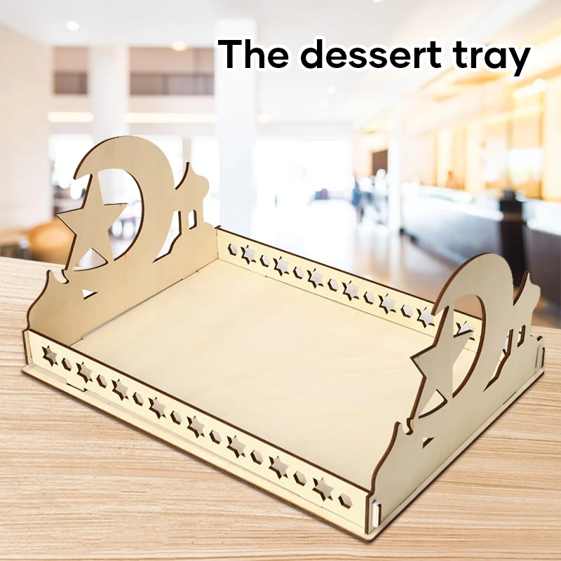 

Деревянный сервировочный поднос Eid Mubarak, съемный Рамадан, украшение «сделай сам», праздничный подарок для мусульманского десерта LAD3