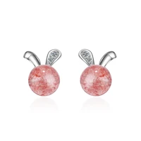 wangaiyao cute rabbit strawberry crystal small earrings simple and fresh forest earrings student accessories