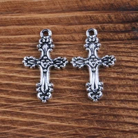 tibetan silver color 10pcs zinc alloy cross shaped metal pendant charms for jewelry making handmade diy earring accessories