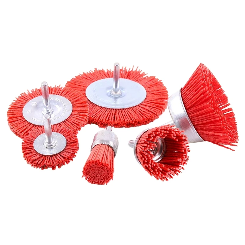 

5Pcs Abrasive Wire Bowl Brush Flat Brush And Brush Set, Used For Drill Bit Rotary Tool Wood Polishing 6Mm Handle