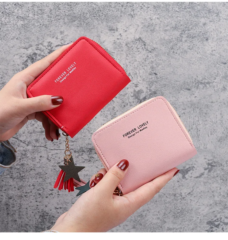 

Letter Porte Monnaie Femme Women Wallets Cute Small Zipper Cards Wallet with Secret Compartment Coin Pocket Pu Leather Carteira