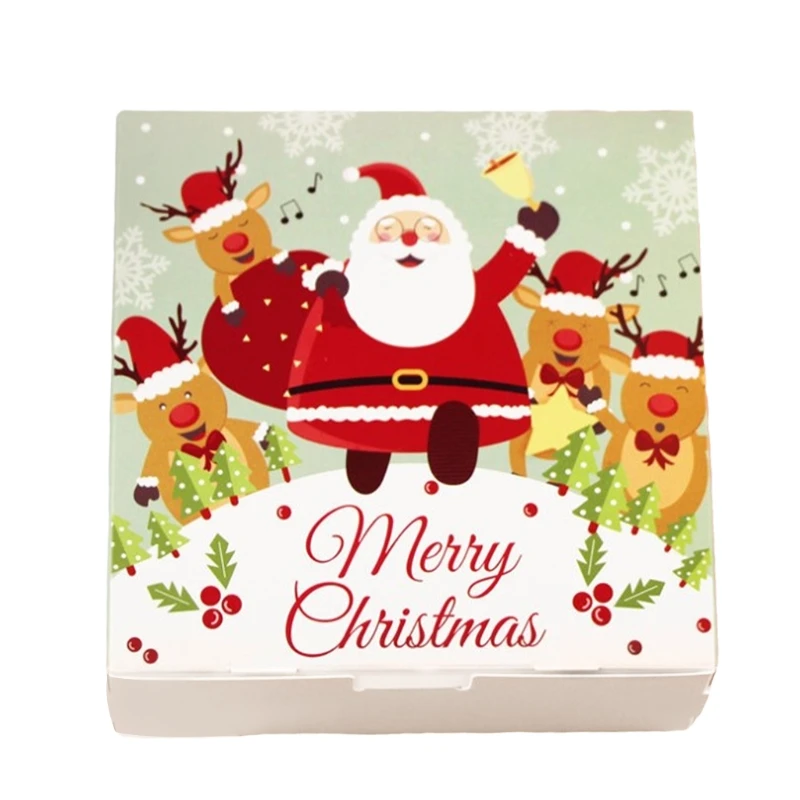 

10 шт. рождественские подарочные коробки для печенья, Мультяшные коробки с Санта-Клаусом, нугой, кексом, конфетами, пекарни, складная квадрат...