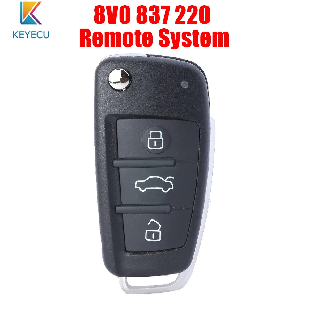 

KEYECU 3 Buttons Remote Car Key ASK 433MHz with Megamos AES Chip for Audi A3 S3 2012 2013 2014 2015 P/N: 8V0 837 220