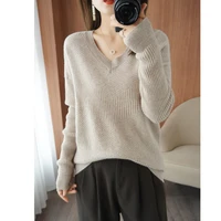 lafarvie winter wool blends v neck sweater women long sleeve high quality knitted female pullover casual clothe plus size 2021