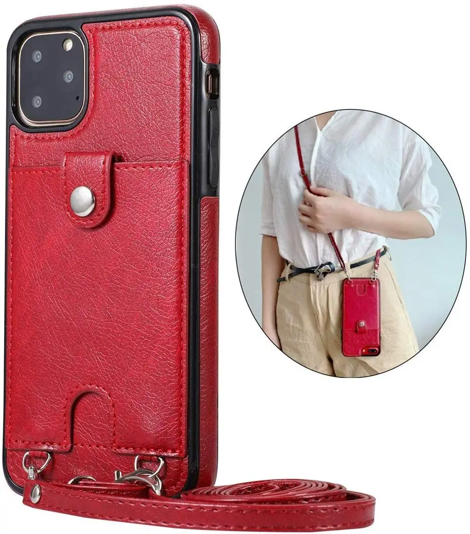 Чехол Кошелек со съемным ожерельем и шнурком для iPhone 11 кожаный флип чехол из ТПУ с