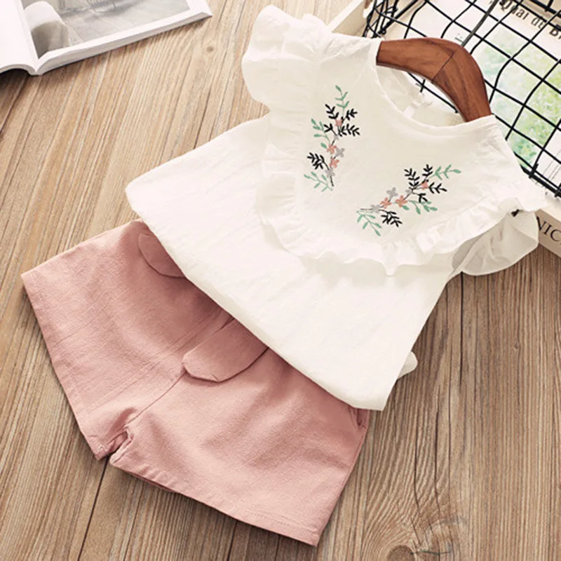 

2PC Girls Summer Floral Children Sleeveless T-shirt and Shorts Set Kids Suit 3-7T Children Clothes Set Kids Clothing for Girls