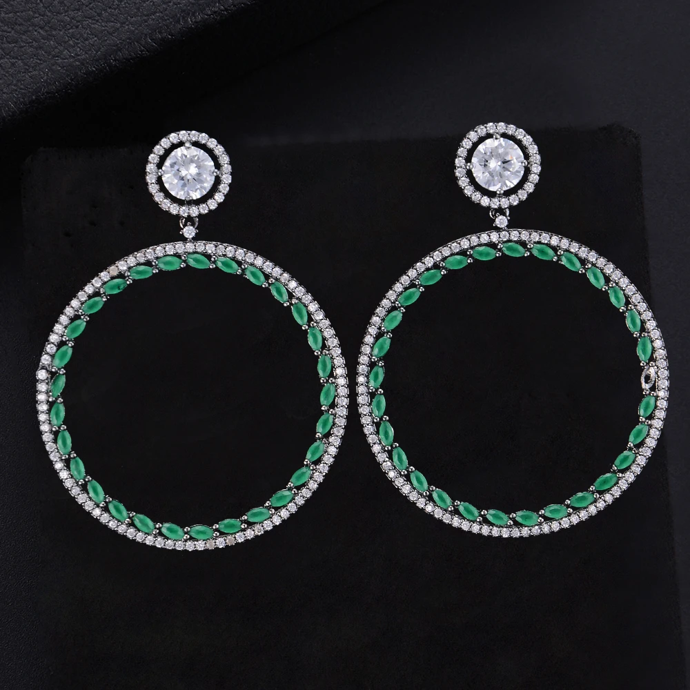 

LARRAURI модные роскошные серьги с фианитами для женщин круглые подвесные висячие серьги для женщин Свадебные ювелирные изделия для невесты