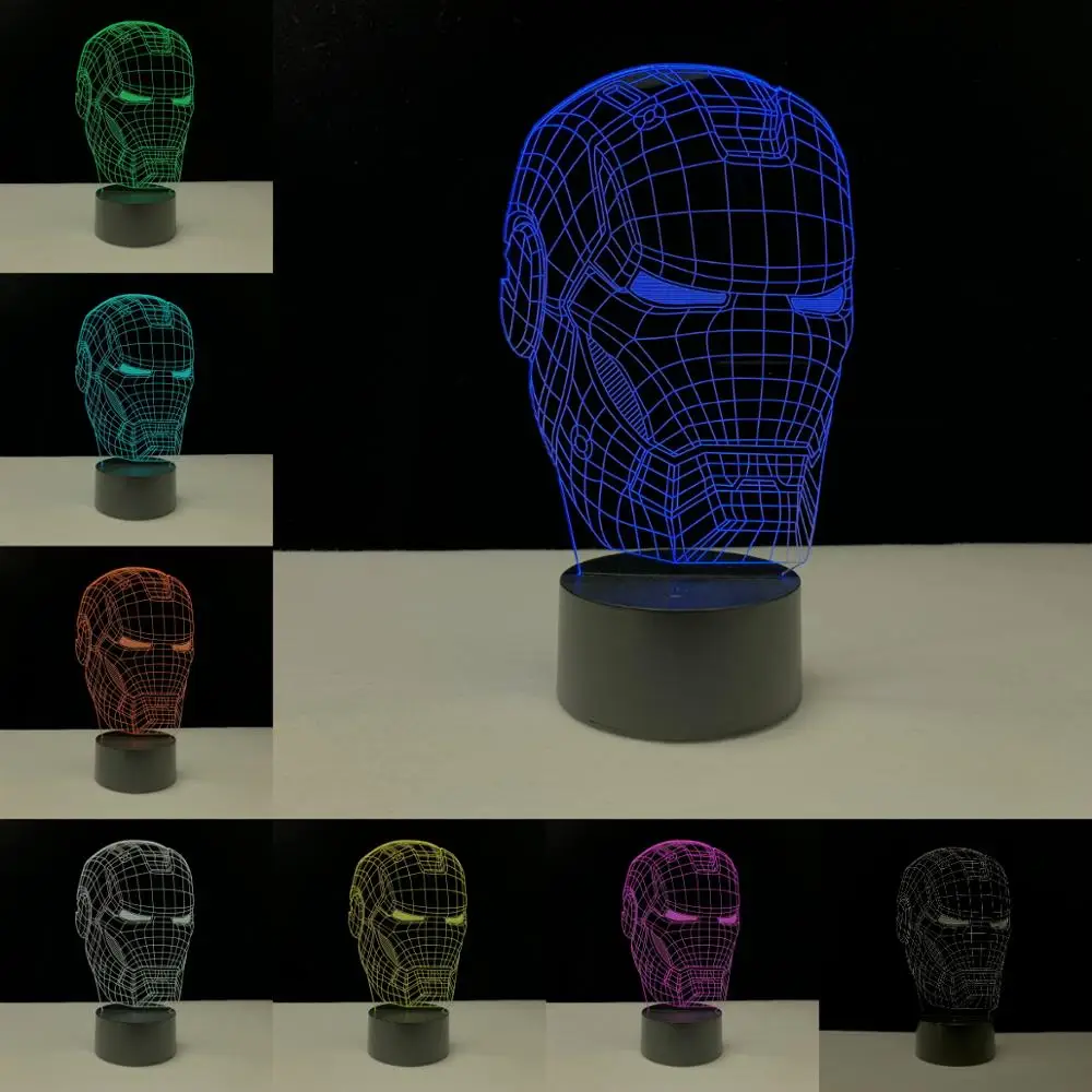 Человек-паук, железный человек, Халк, Бэтмен, Америка, капитан, 3D лампа, фильм, герой, домашний стол, декоративный USB иллюзия, Ночной светильник, детская игрушка, подарок
