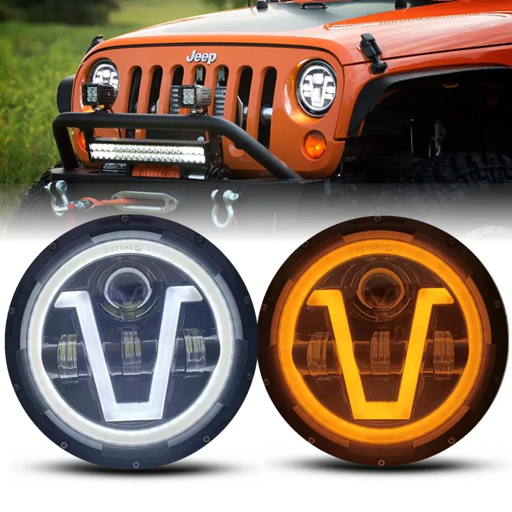 7 дюймов светодиодный фары для Jeep Wrangler JK TJ LJ 60 Вт DRL Halo налобный фонарь ПОДХОДИТ Suzuki