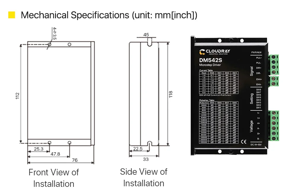 Cloudray 2-фазный шаговый мотор драйвер DM542S поставить Напряжение 18-50VDC Выход 1,0-5.0A ток