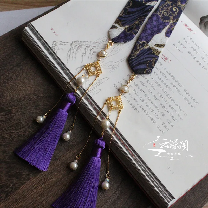 Purple Наденьте на лоб ленту для волос hanfu tassel горячее тиснение парча Карп съемная бахрома кран шины аксессуары для волос - Цвет: Purple