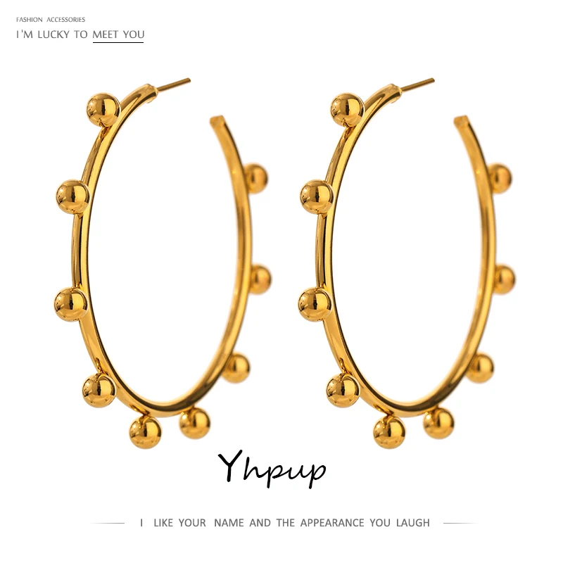 

Yhpup Trendy Round Hollow Ball Hoop Earrings for Women 18 K Stainless Steel Geometric Earrings 2021 Jewelry Party Gift