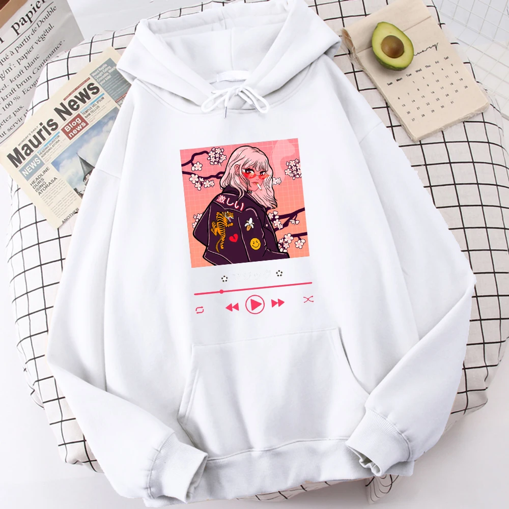 

Vaporwave Music Player Cartoon Girl Printing Men'S Hoodies Warm Casual Sportwear Thick Fashion Hooded Oversized Loose Mens Hoody
