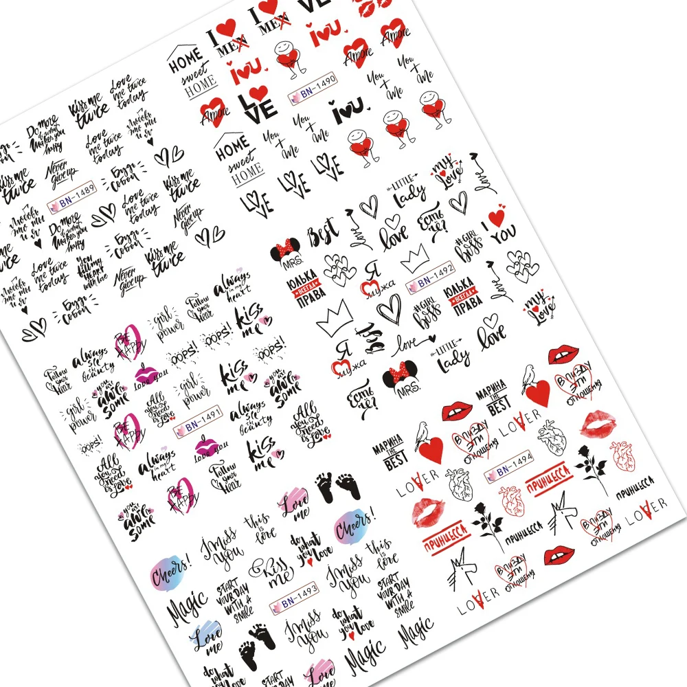 12 шт. в упаковке русские буквы наклейки для ногтей Водные Наклейки украшения