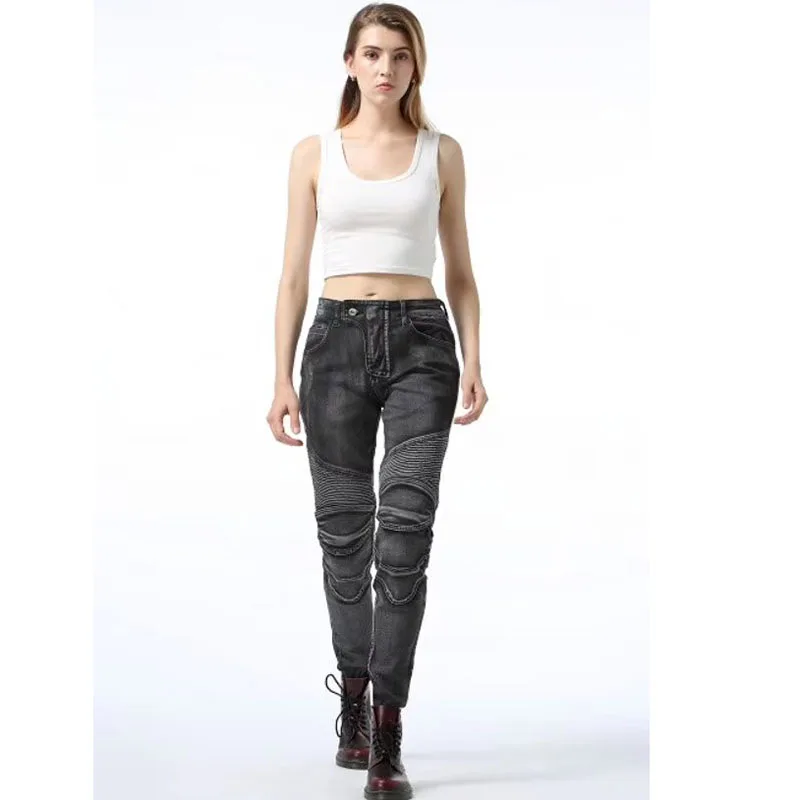 Женские винтажные джинсы для езды на мотоцикле, Pantalones Motocicleta Hombre, джинсы с перьями, стандартный выпуск, штаны для езды на машине, женские мотоциклетные штаны