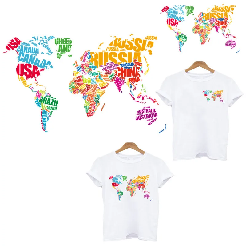 

world map stickers for clothes ironing applications for clothing iron on patches transfert thermocollants t-shirt appliqu patch