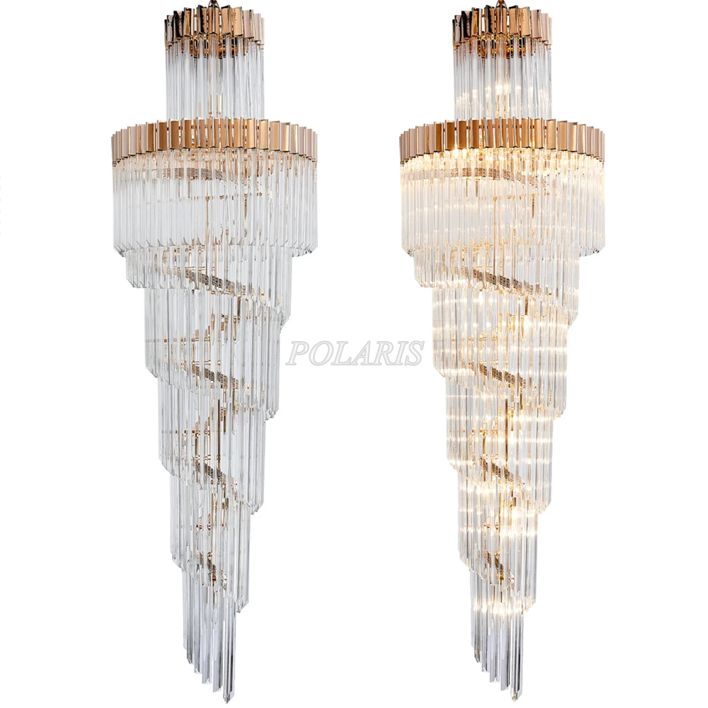 

Indoor Lighting Modern Large Big Stair Chandelier Lighting European Style Luxury Staircase Chandeliers Light Gold Finish