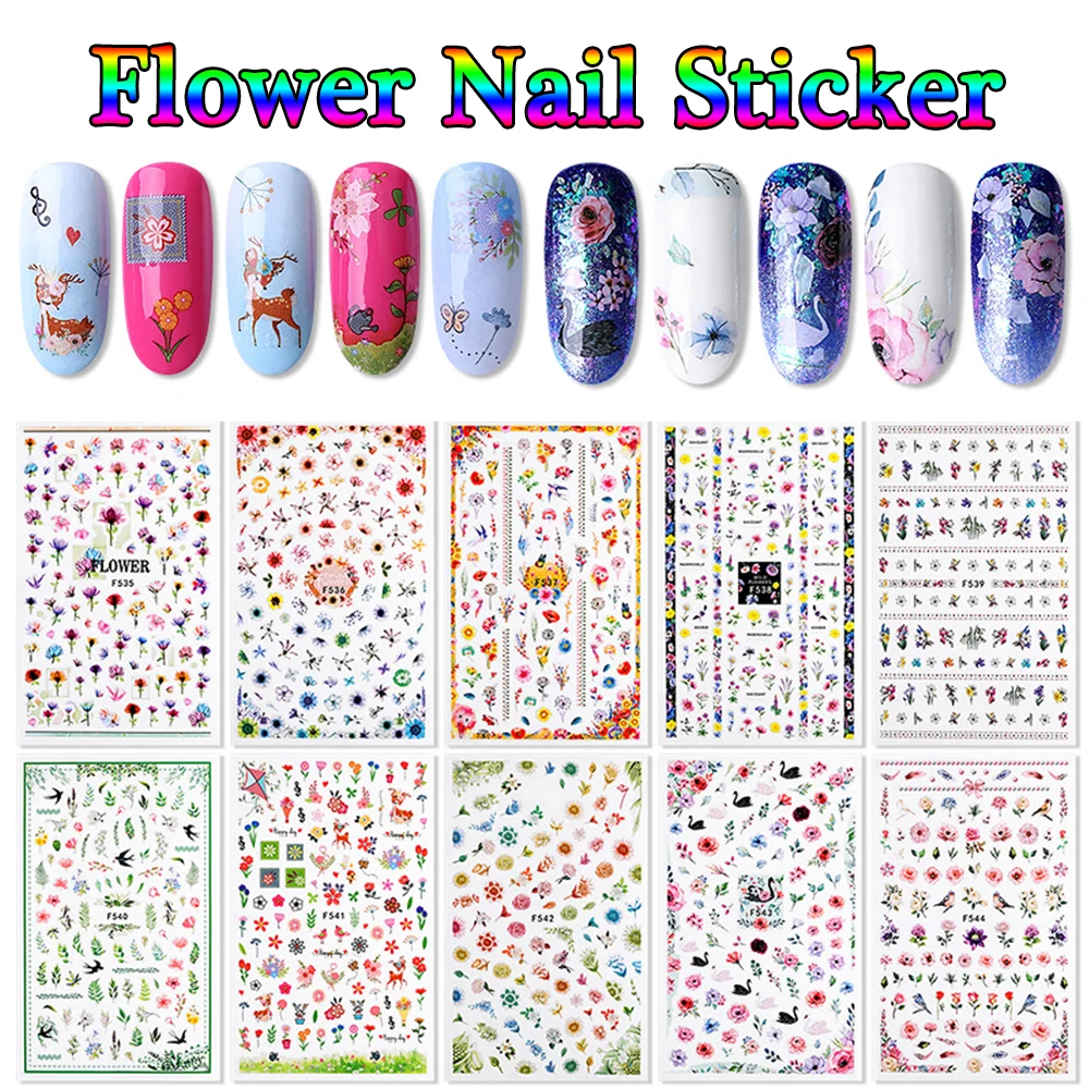 3D Наклейки для ногтей цветные наклейки в виде цветов Листьев бабочек