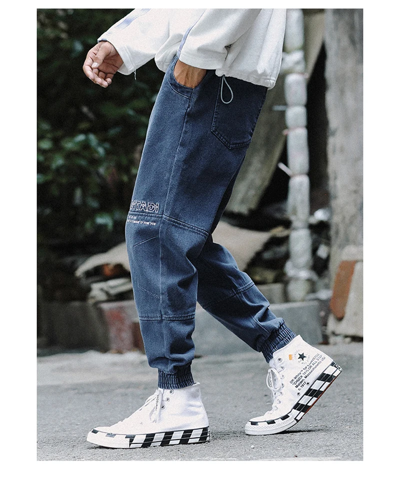 Fashion Streetwear Men Jeans Loose Fit Spliced Designer Denim Cargo Pants Harem Jeans Men Japanese Style Hip Hop Joggers Jeans
