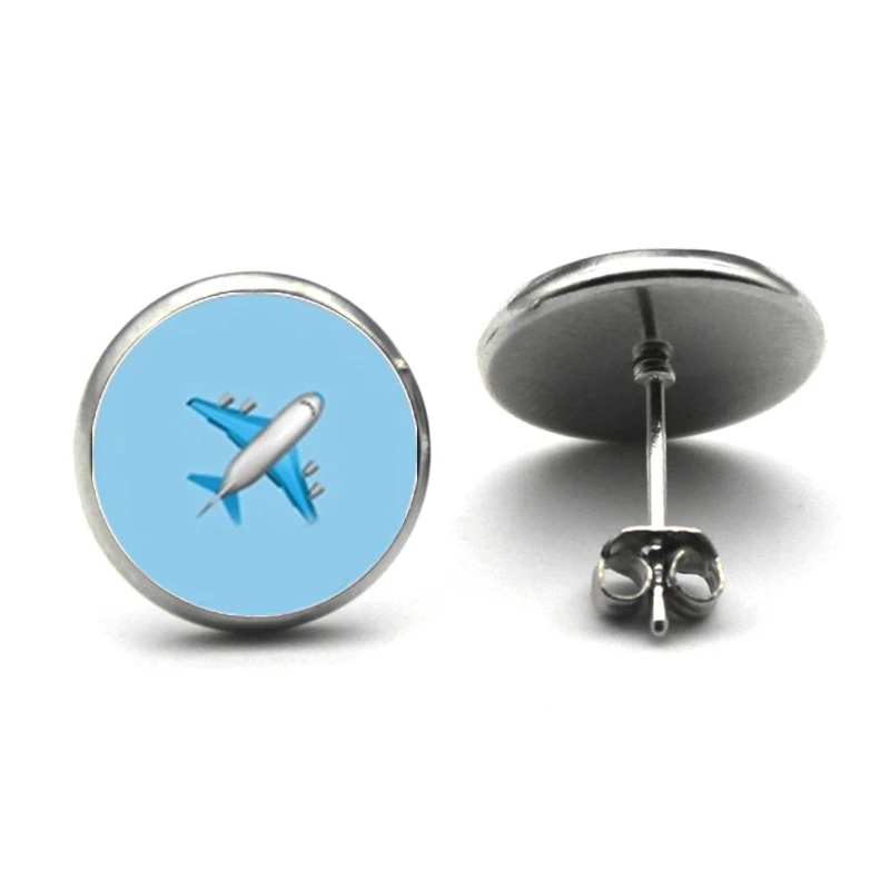 Серьги гвоздики в виде авиатора круглые бронзовые серьги форме подарок для